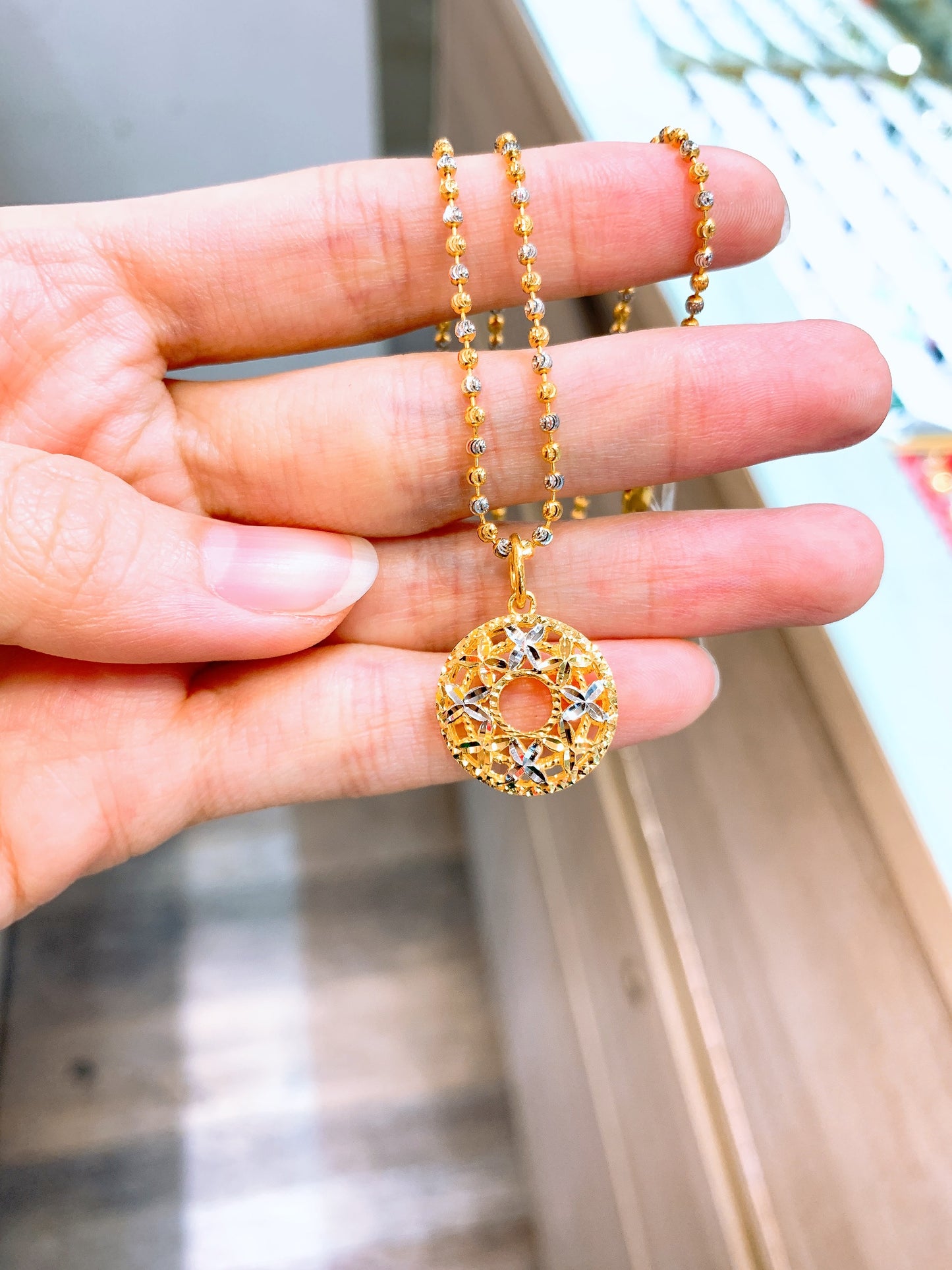 Two-tone Floral Donut Pendant