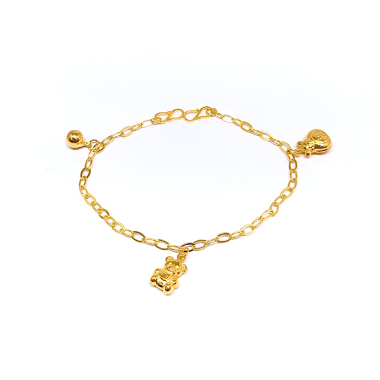 Dangling Charms Baby Anklet ( Bear, Bell, Fortune Bag )