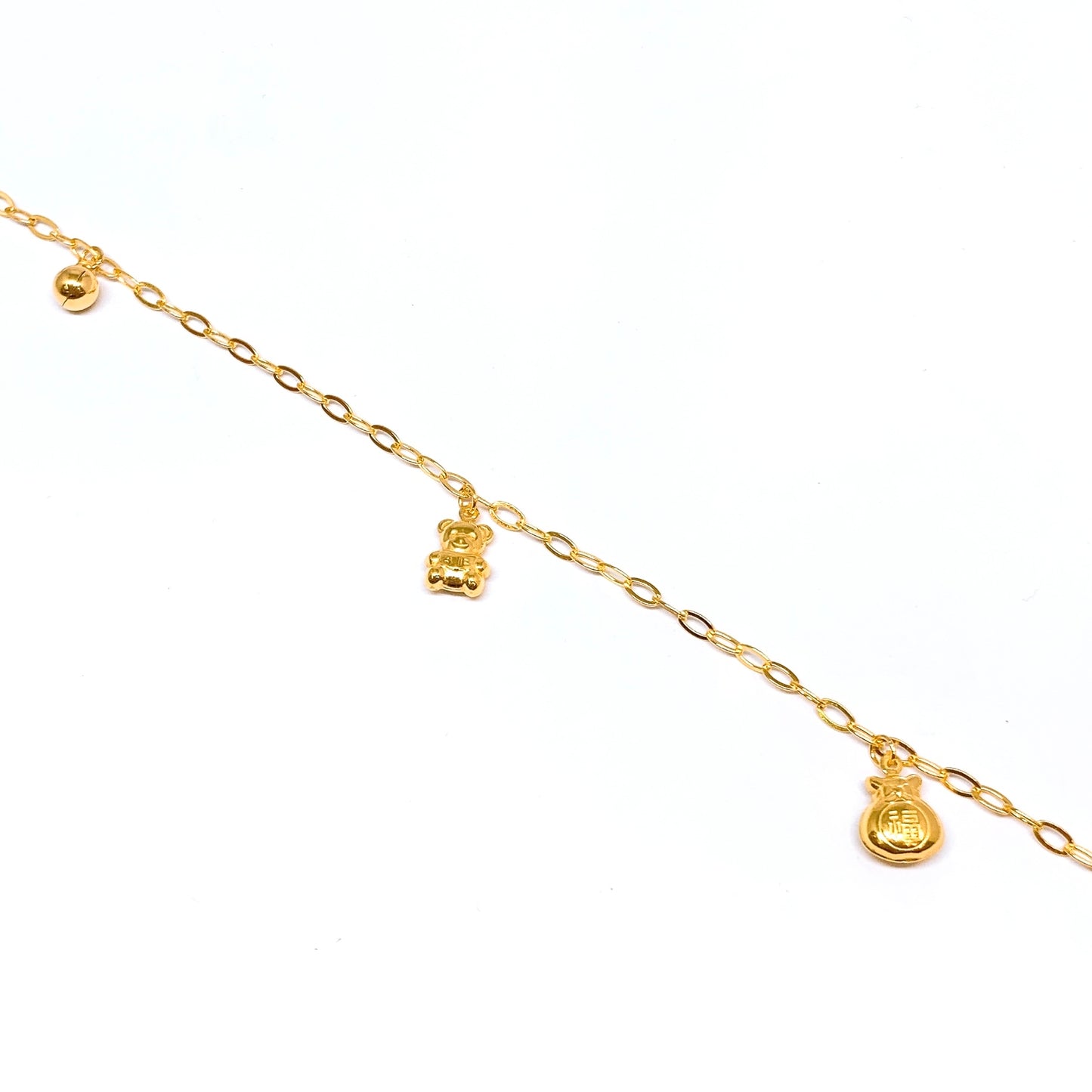 Dangling Charms Baby Anklet ( Bear, Bell, Fortune Bag )