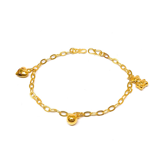 Dangling Charms Baby Anklet ( Bear, Bell, Smiley Heart )