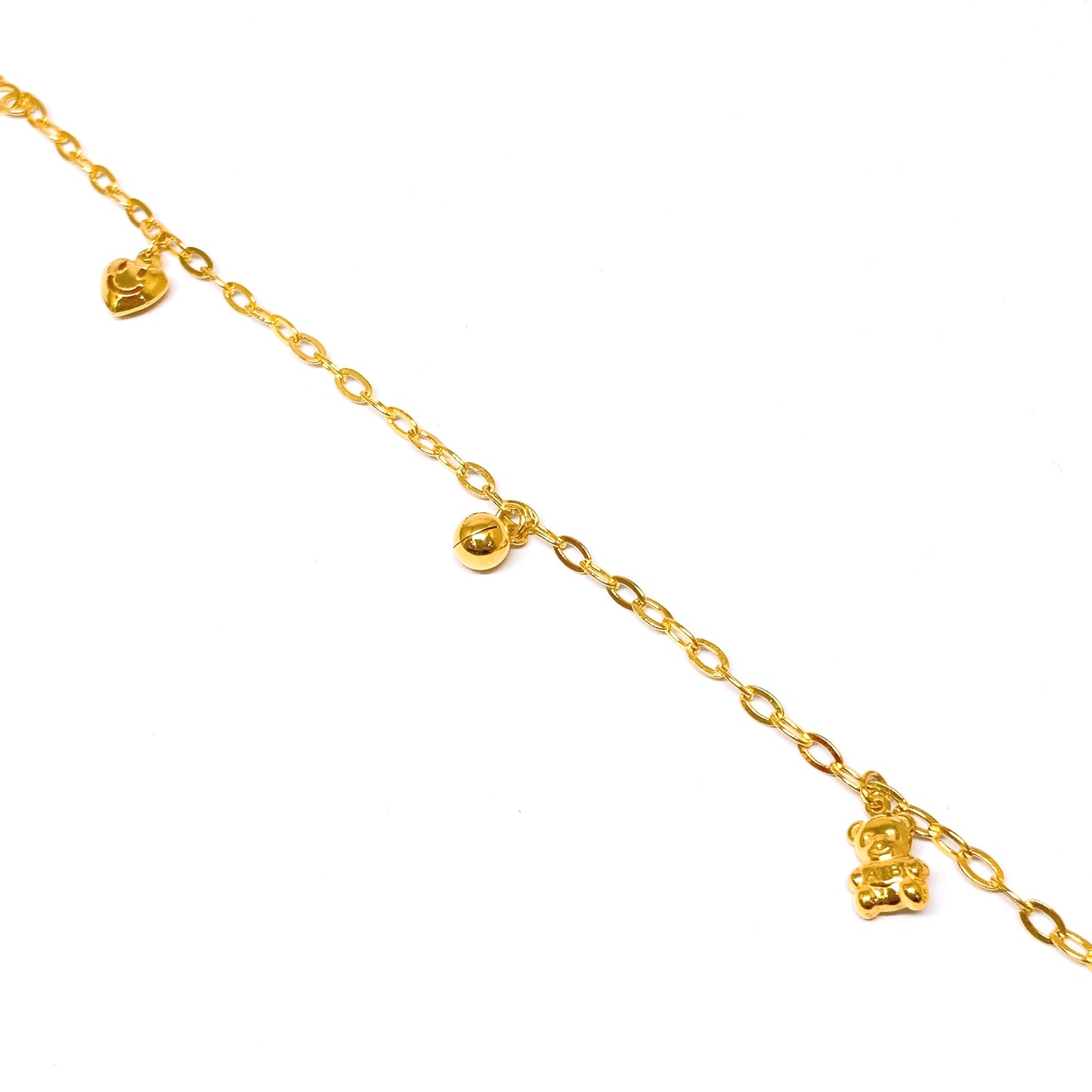 Dangling Charms Baby Anklet ( Bear, Bell, Smiley Heart )