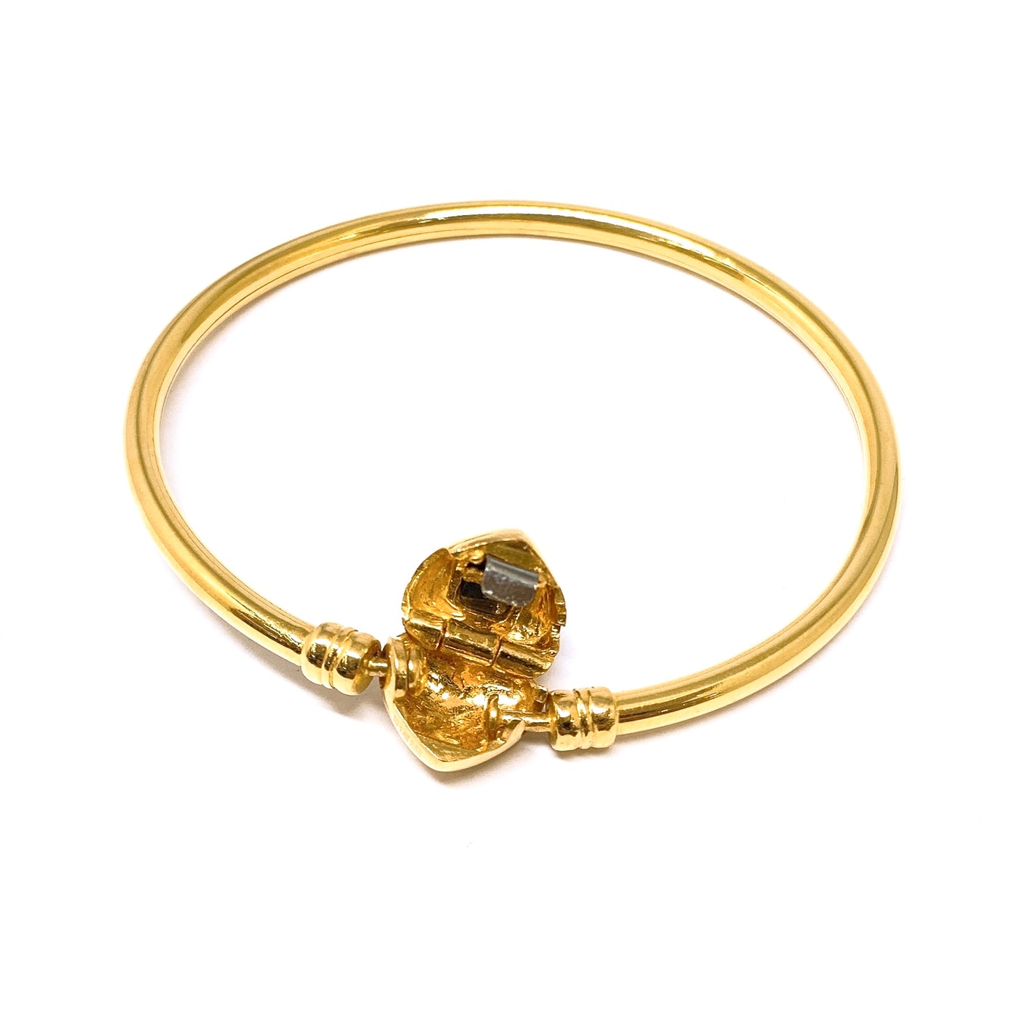 Polished Heart Clasp Charm Collector Bangle - Oval