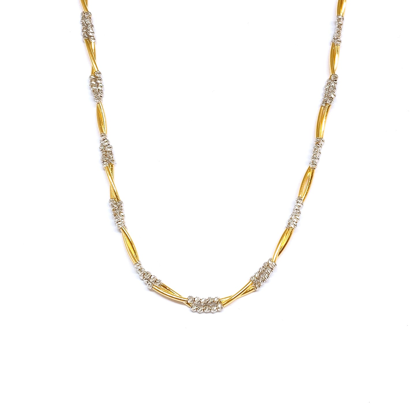 Two Tone Curved Rods & Cutting Beads Twist Necklace ( Two Line )