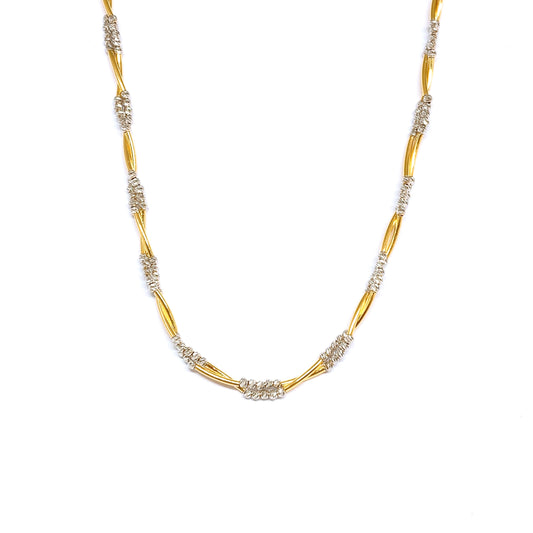 Two Tone Curved Rods & Cutting Beads Twist Necklace ( Two Line )