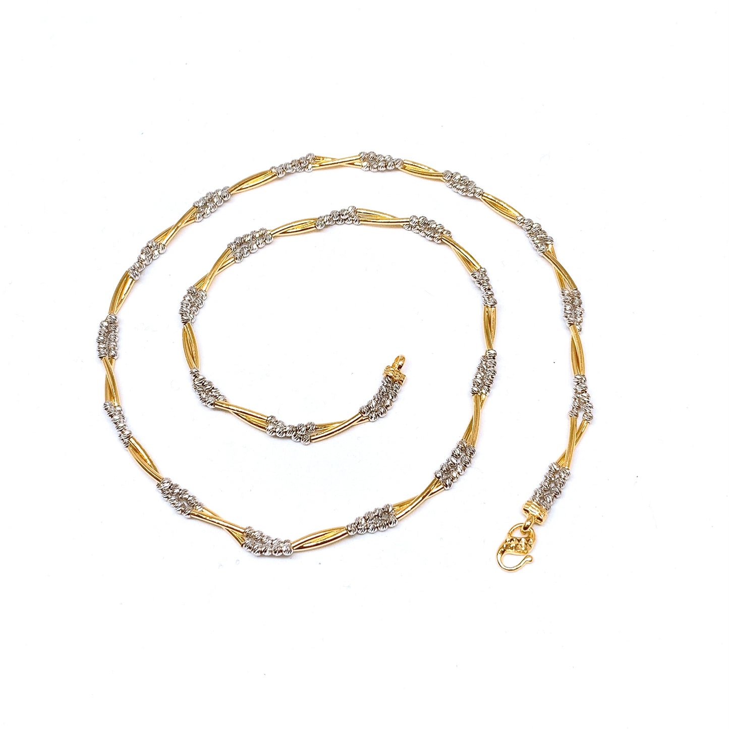 Two Tone Curved Rods & Cutting Beads Twist Necklace ( Two Line )