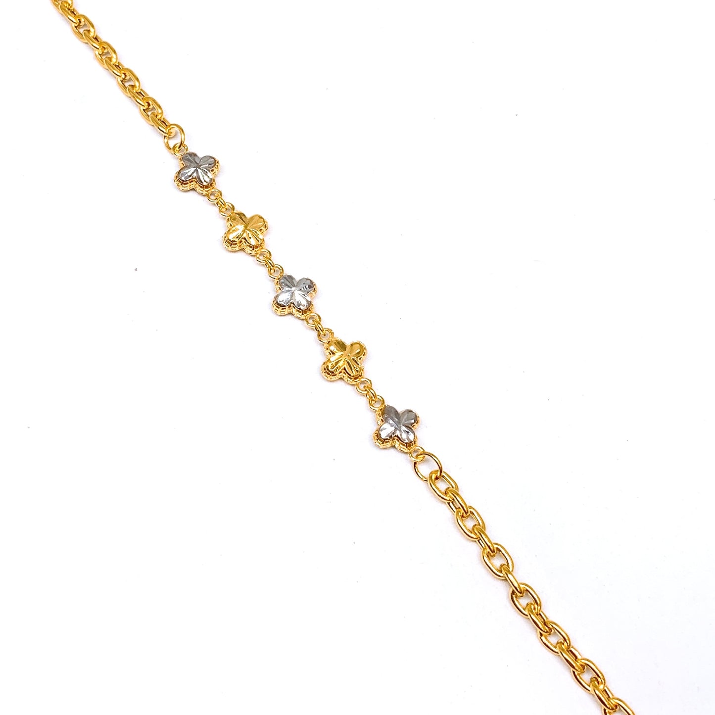 Two Tone Mesh Clover With Cable Chain Bracelet ( S Hook )