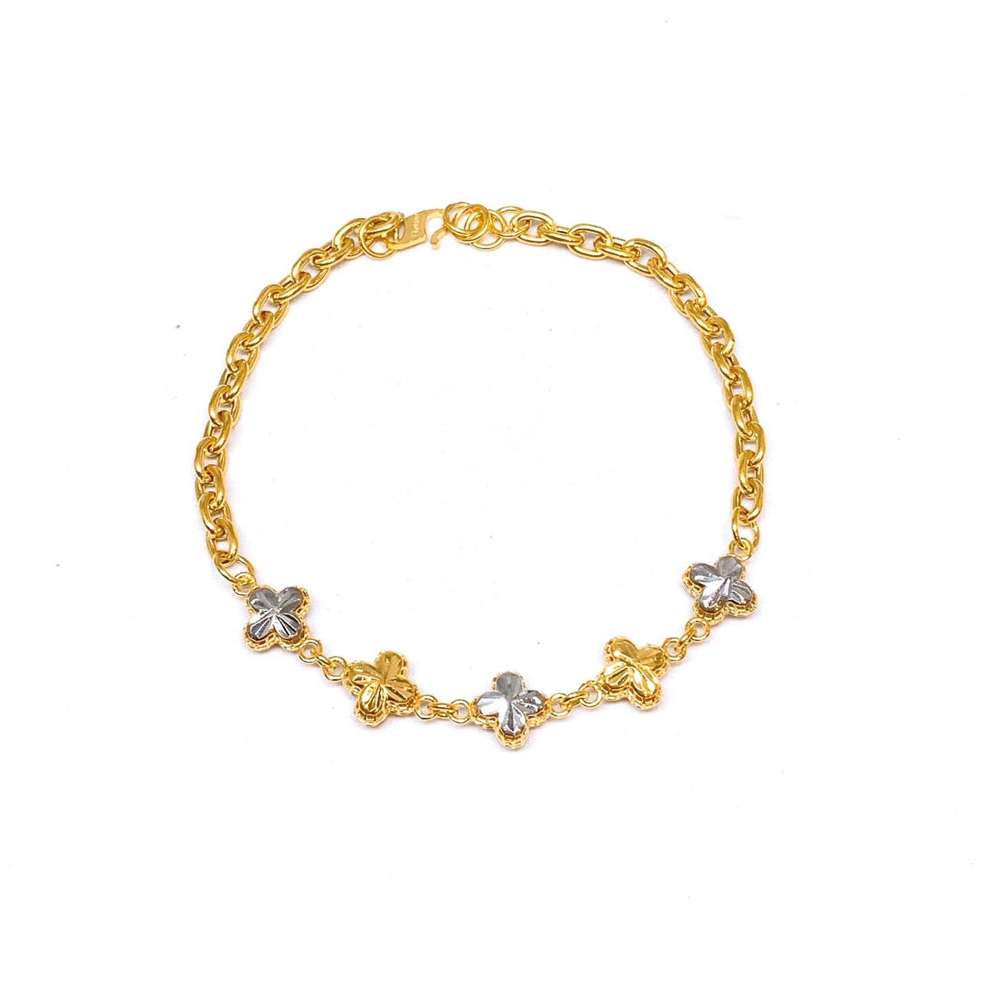 Two Tone Mesh Clover With Cable Chain Bracelet ( S Hook )