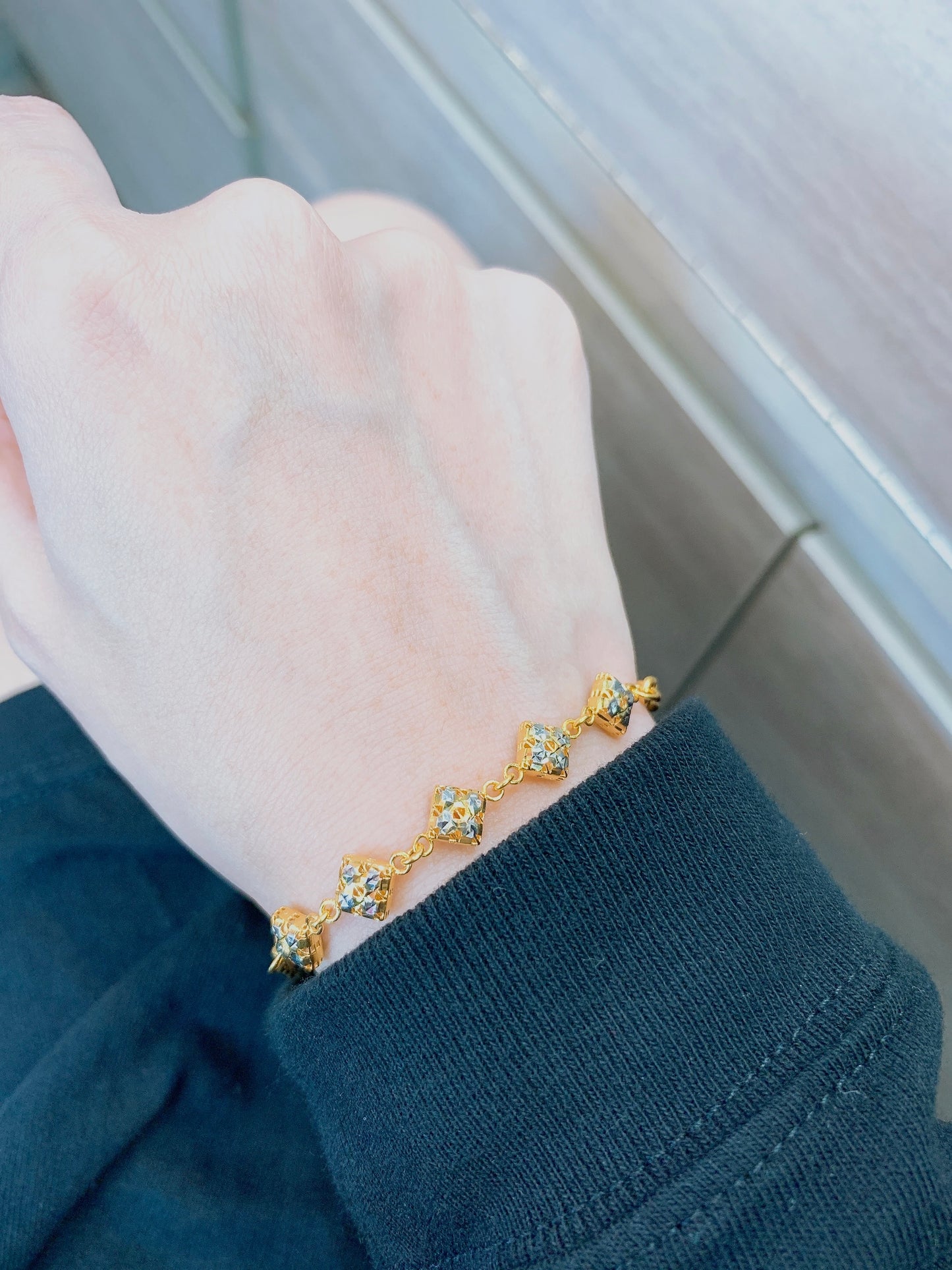 Two Tone Mesh Squares With Cable Chain Bracelet ( S Hook )