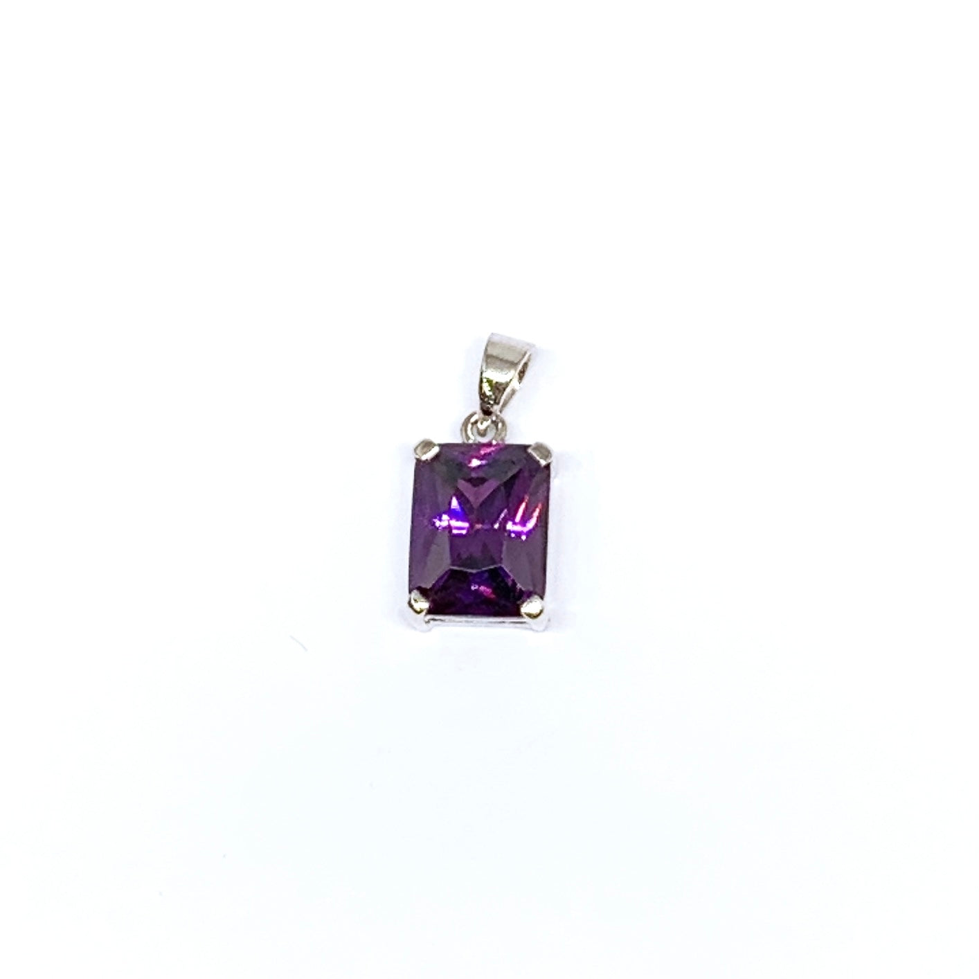 White Gold Rectangular Purple Crystal Pendant