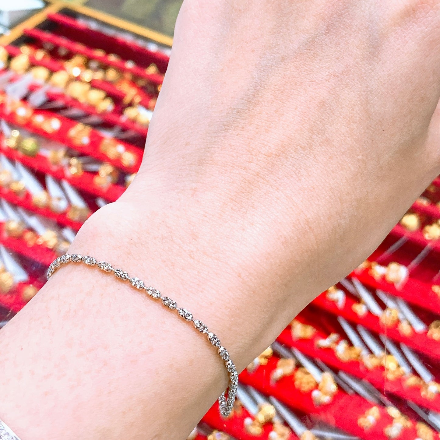 White Gold Fine Oval Bead Bracelet