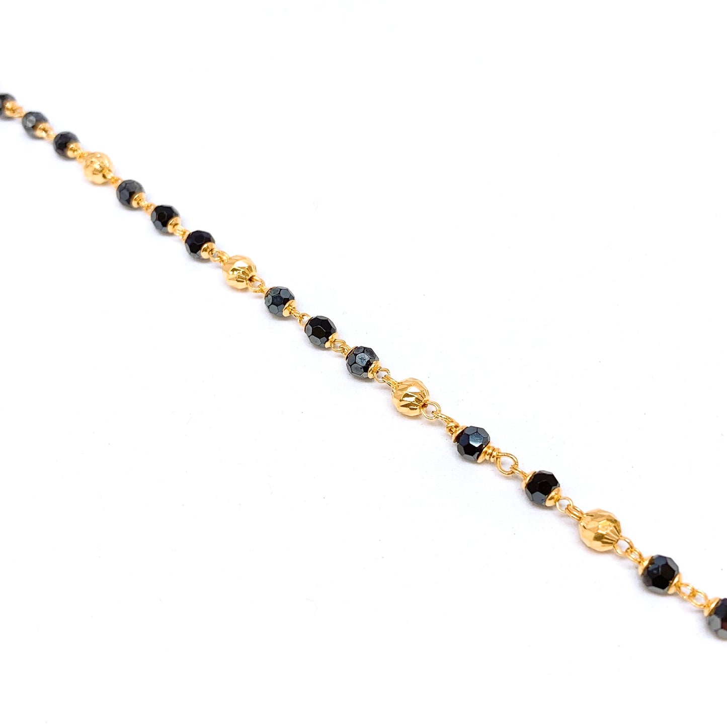 Black Crystal and Gold Beads Anklet