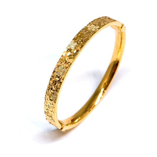 Crushed Ice Floral Flat Bangle - Round