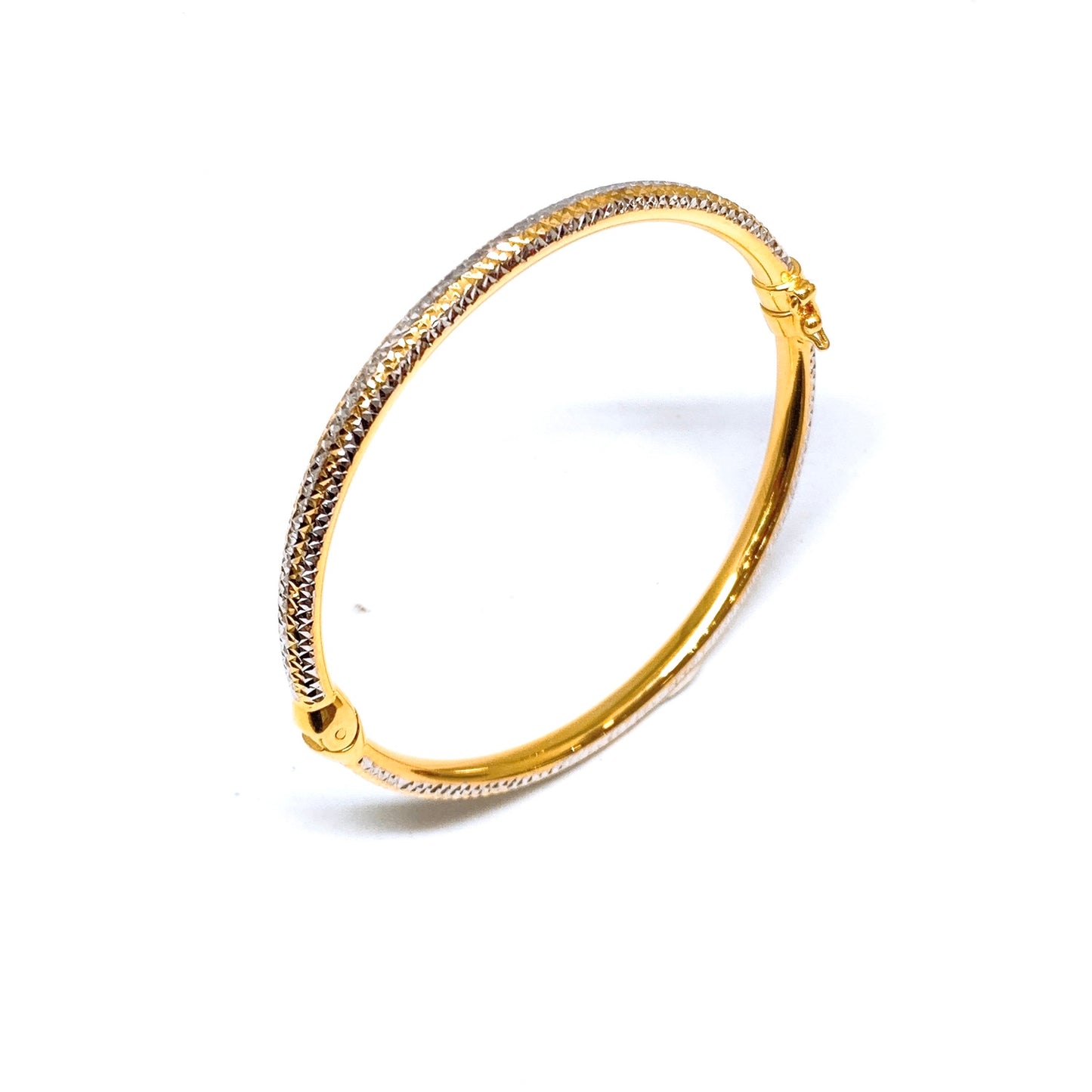 Striped Two Tone Criss Cross Cutting Rounded Bangle - Oval