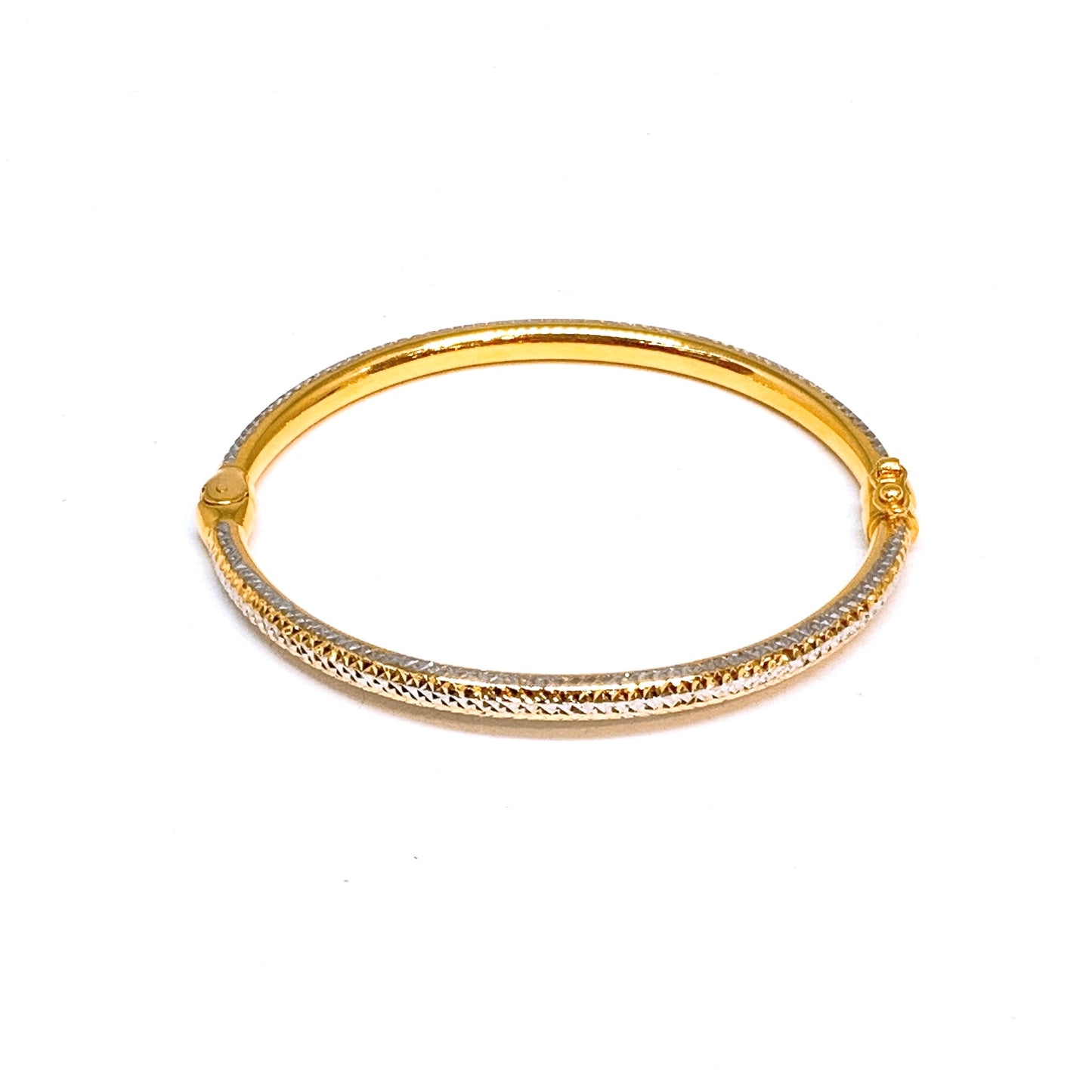 Striped Two Tone Criss Cross Cutting Rounded Bangle - Oval