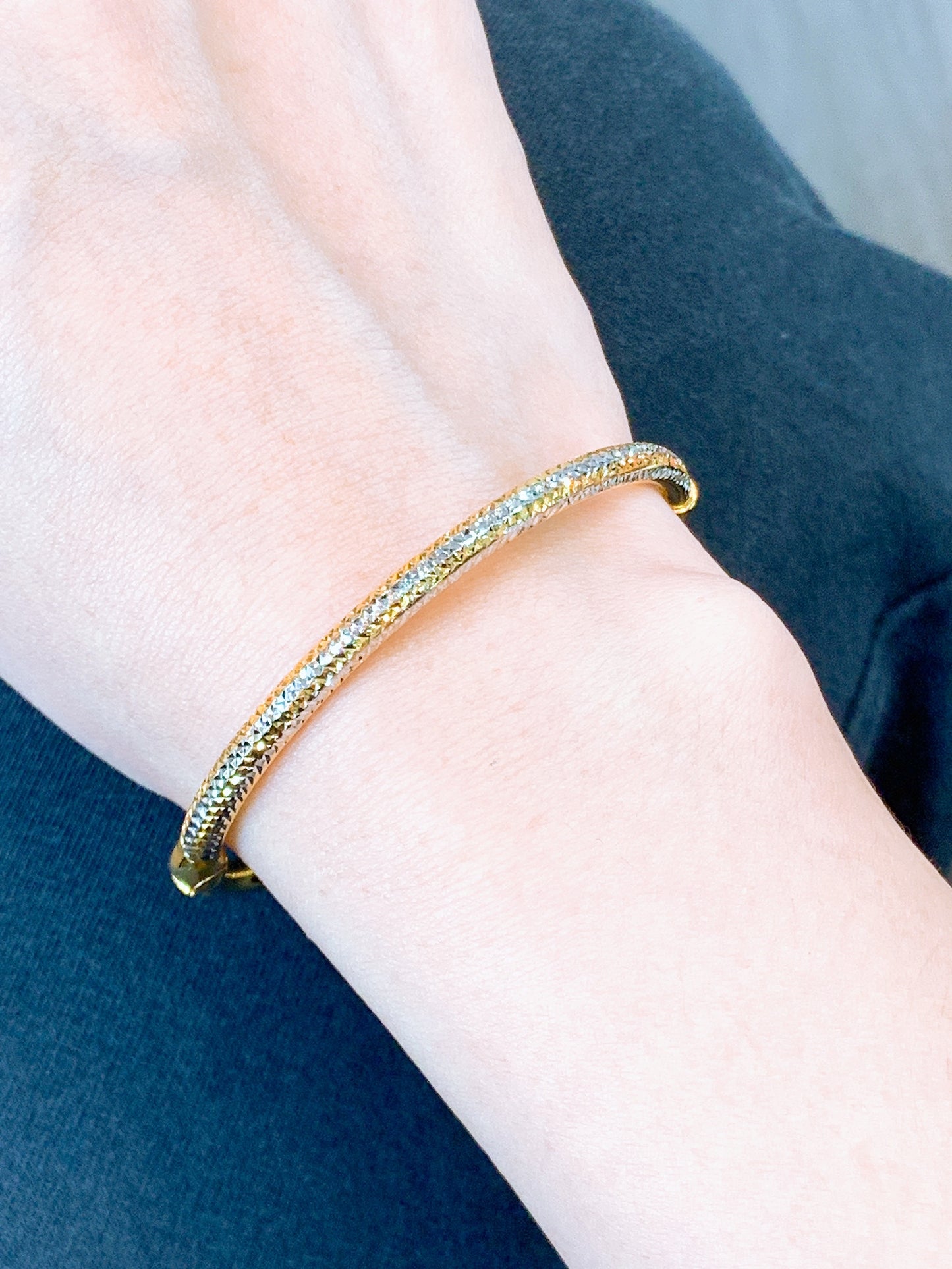 Striped Two Tone Criss Cross Cutting Rounded Bangle - Oval