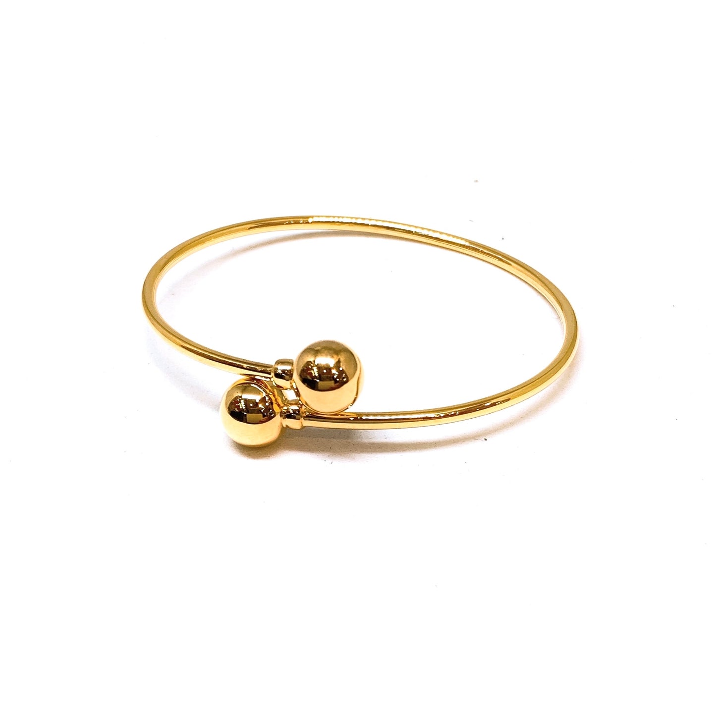 Polished Double Ball Hollow Twist Bangle - Oval