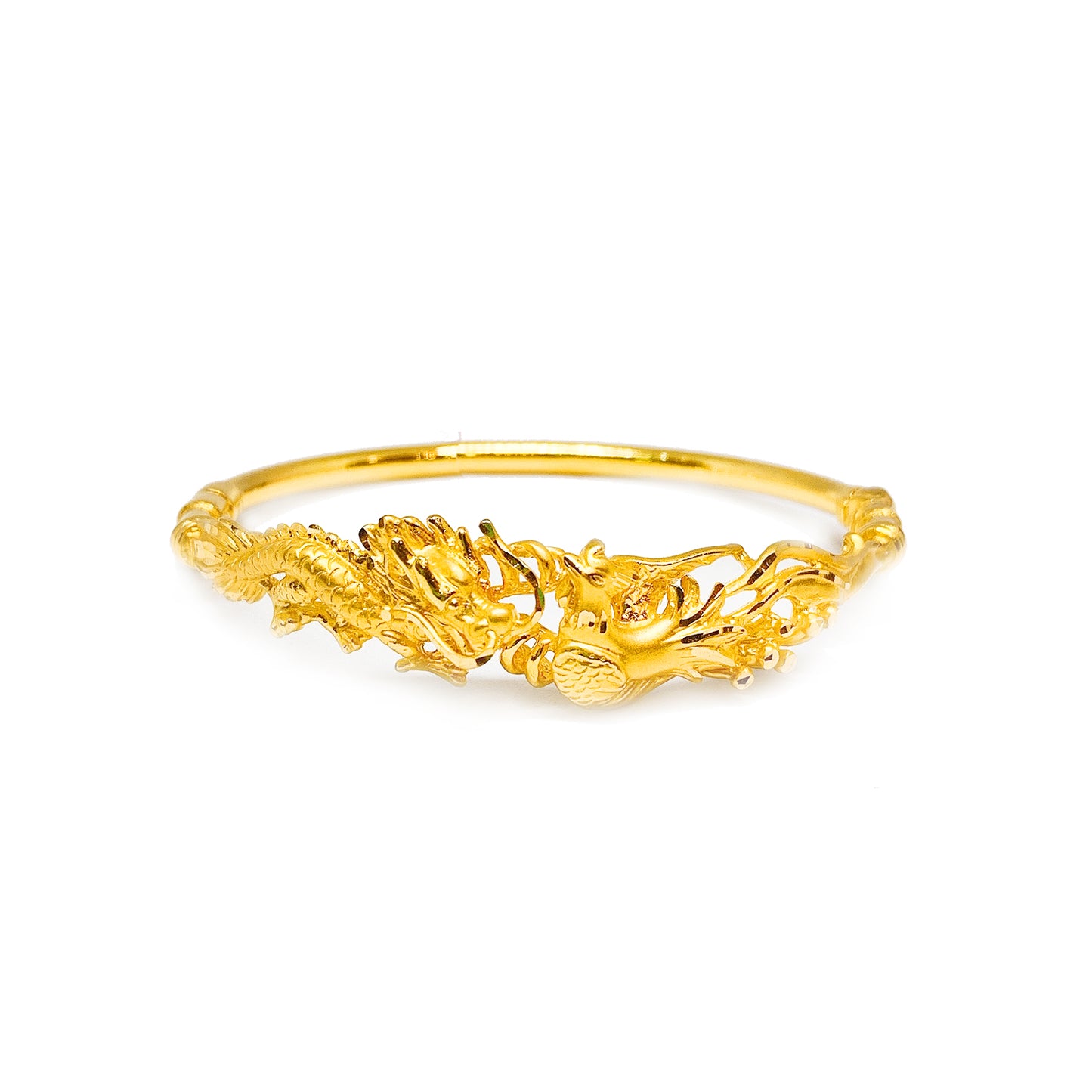 Lock Spring Type 3D Dragon & Phoenix Bangle - Oval