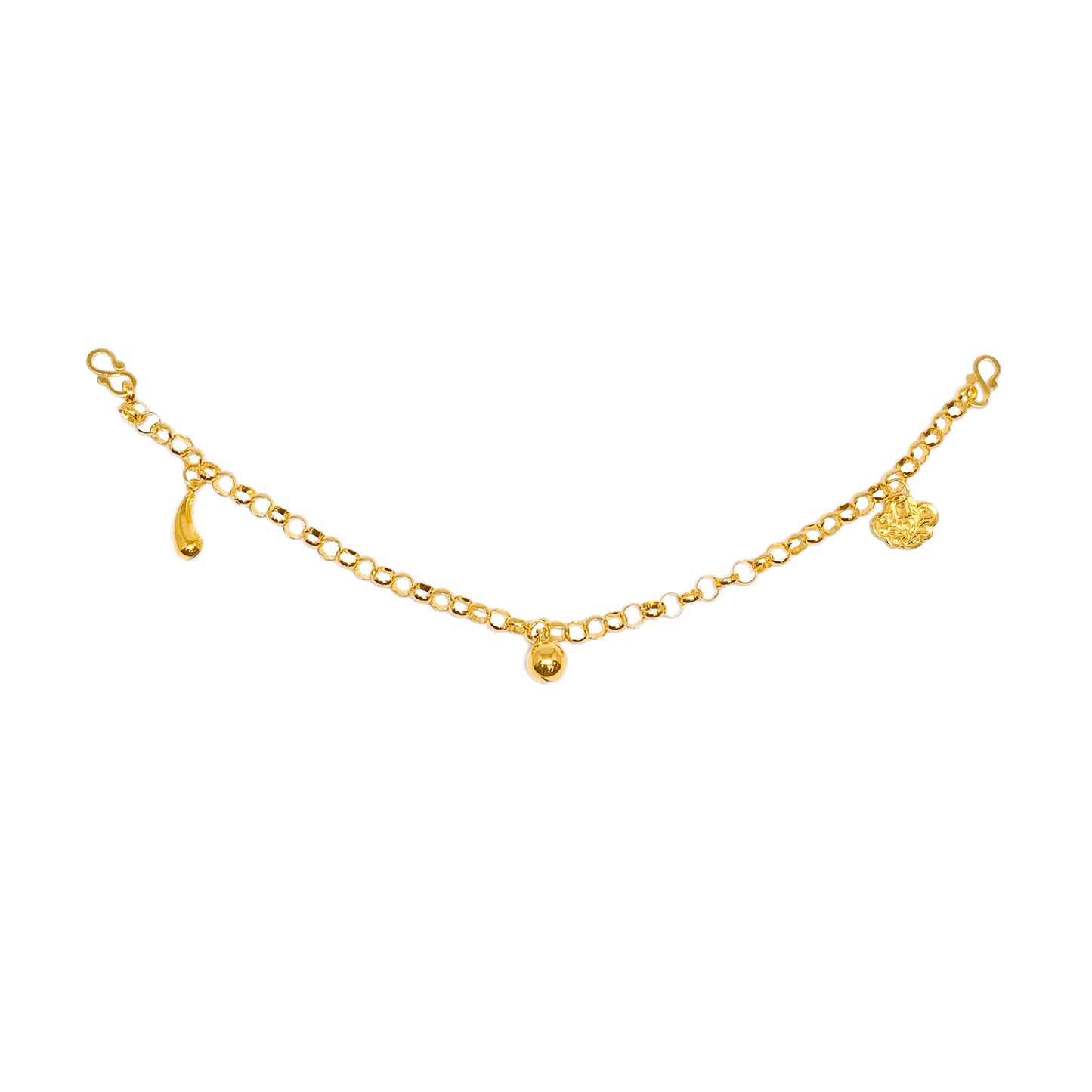 Oriental Charms Round Links Baby Anklet - Ruyi and Brinjal