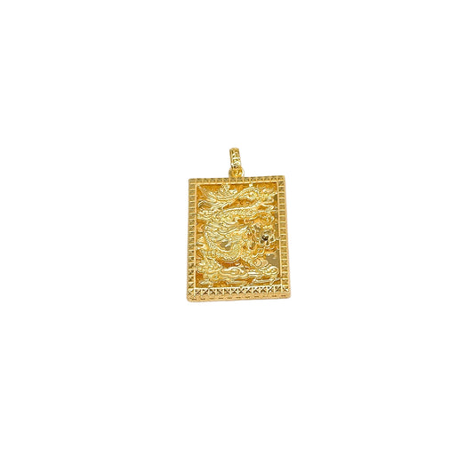 Raised Dragon Rectangular Pendant With 3D Cutout Details