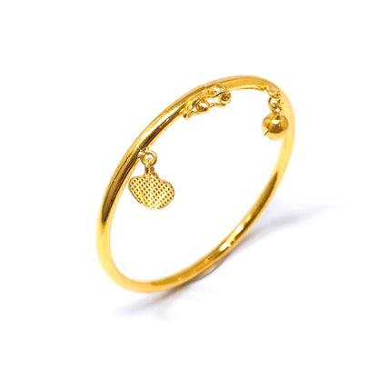 Polished Round Baby Bangle ( Dangling Bell and Heart )