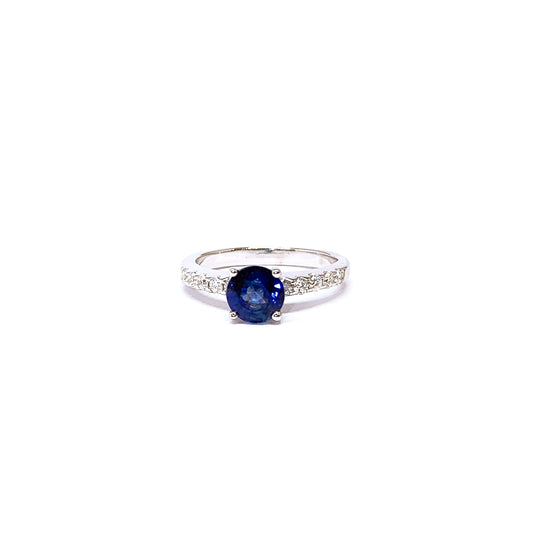 White Gold Brilliant Cut Blue Sapphire Ring