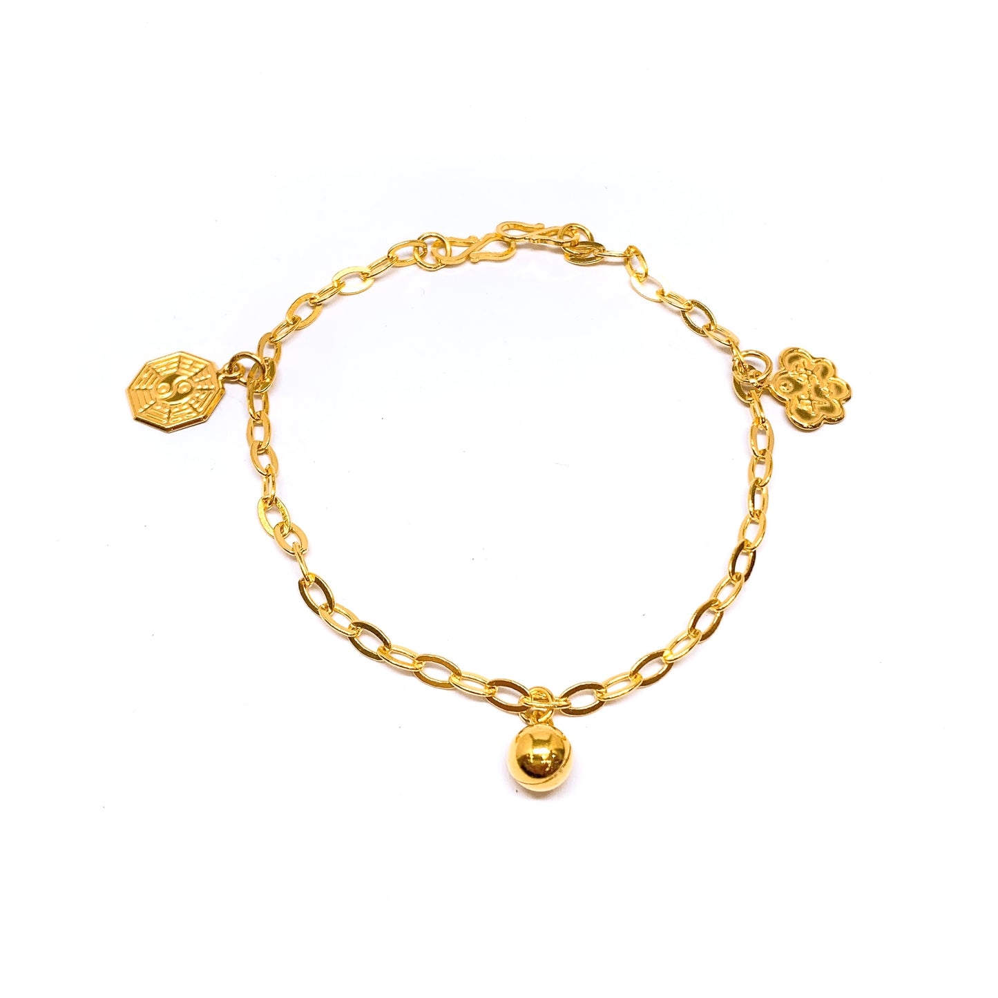 Oriental Charms Oval Links Baby Anklet (  平安锁 & 八卦 )