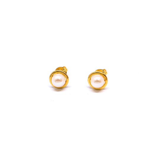 Pearl On Gold Earring Studs