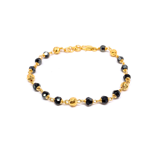 Black Crystal and Gold Beads Bracelet