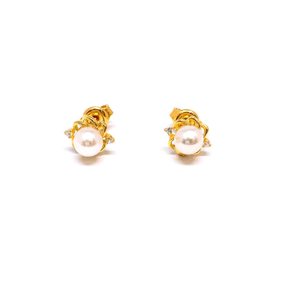 Pearl With Cubic Zirconia Gold Earring Studs