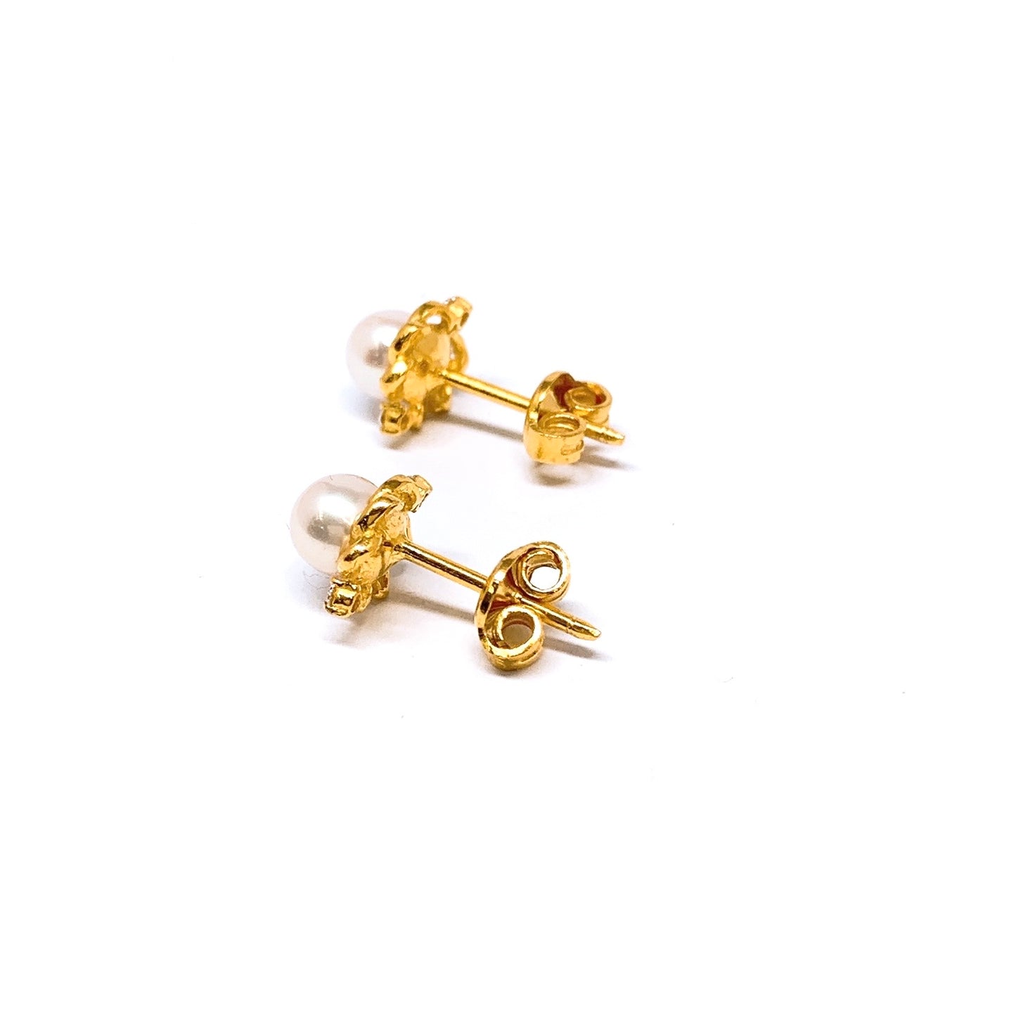 Pearl With Cubic Zirconia Gold Earring Studs