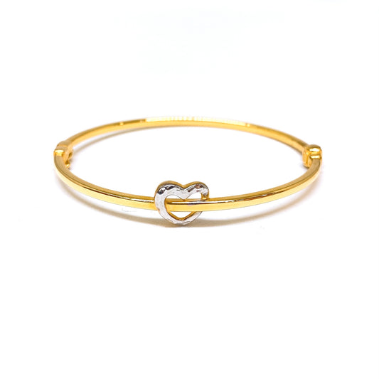 Two Tone Fine Heart Bangle - Oval