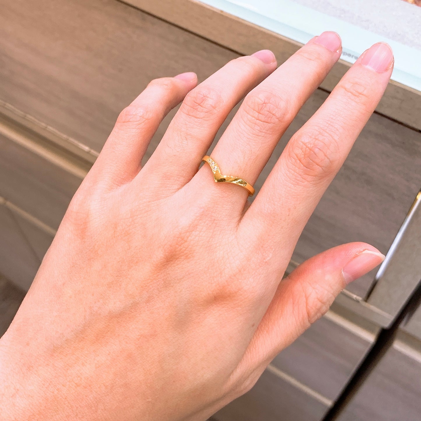 Yellow Gold V Cut 3 Diamond Ring