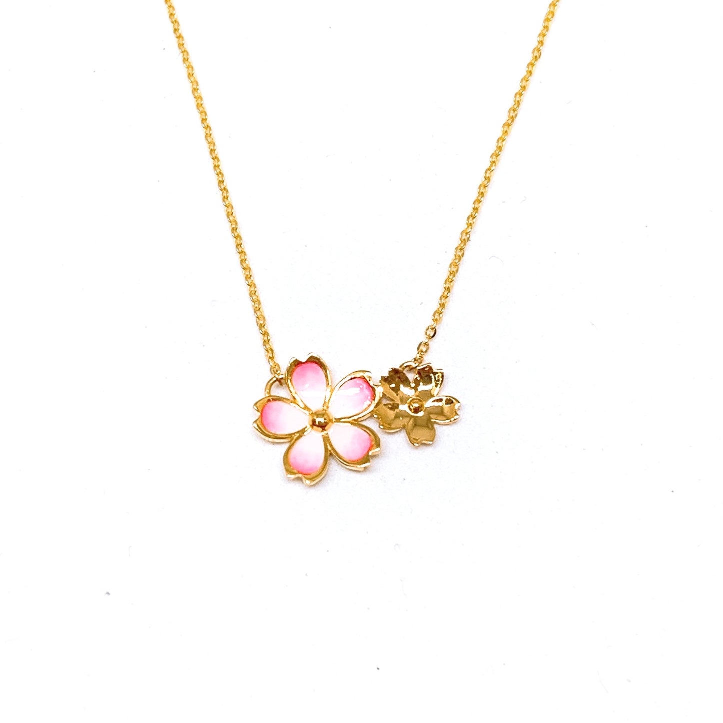 Ombre Pink Enamel Double Floral Necklace Set