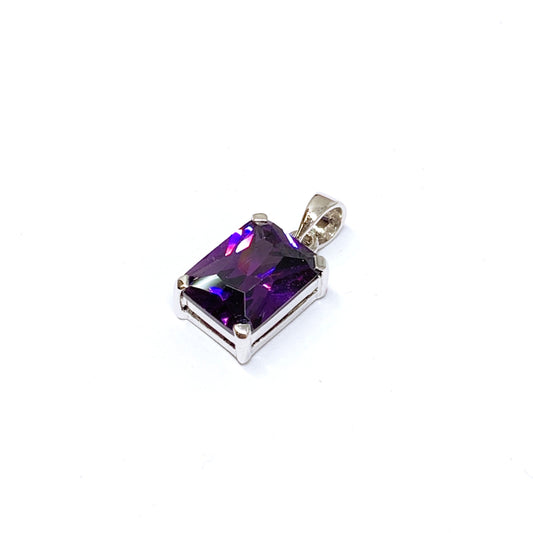 White Gold Rectangular Purple Crystal Pendant