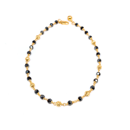 Black Crystal and Gold Beads Anklet