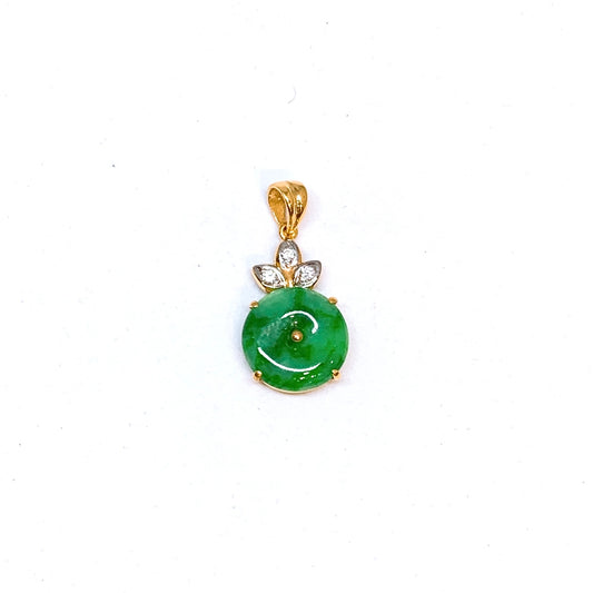 Petite Floral Jade Donut Pendant ( Yellow Gold and Diamond )