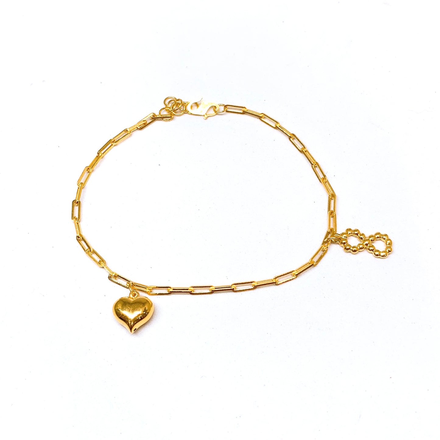 Dangling Heart and Beaded Infinity Paperclip Bracelet