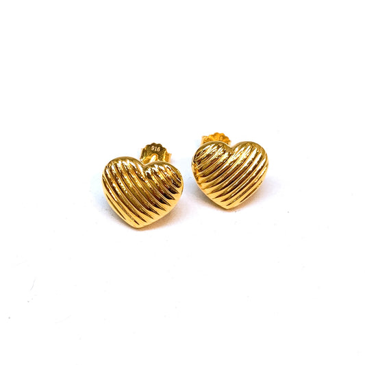 Diagonal Lined Heart Earring Studs