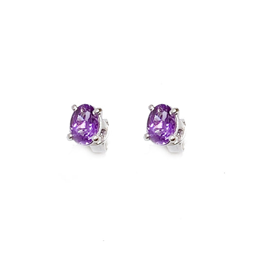 White Gold Oval Amethyst Earring Studs