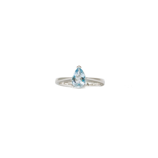 White Gold Pear Cut Aquamarine Ring