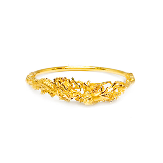 Lock Spring Type 3D Dragon & Phoenix Bangle - Oval