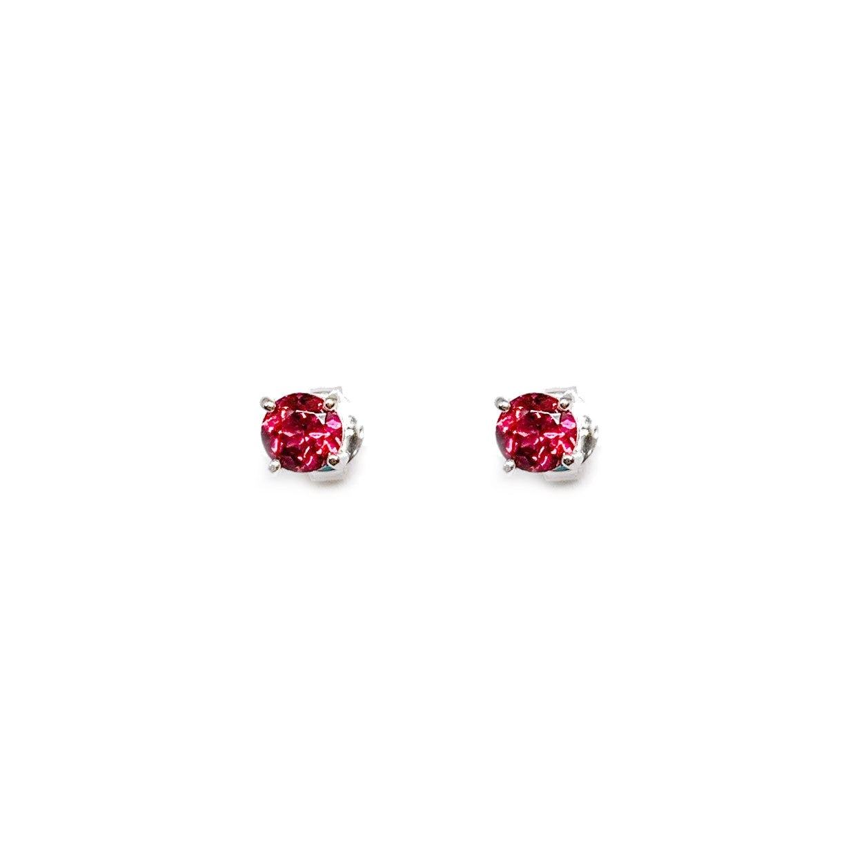 White Gold Round Brilliant Pink Sapphire Earring Stud