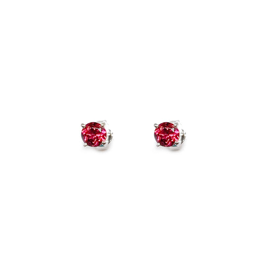 White Gold Round Brilliant Pink Sapphire Earring Stud