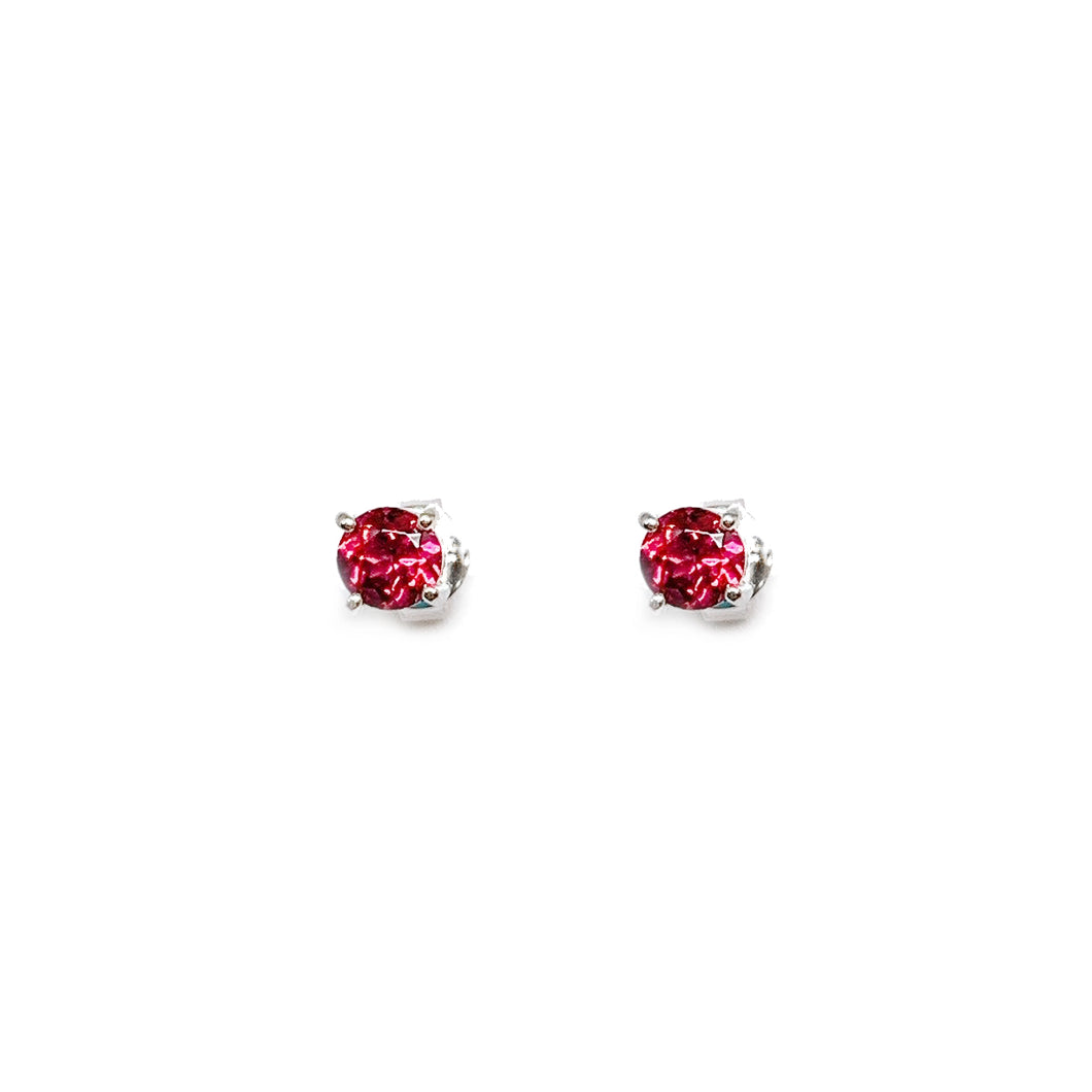 18K White Gold Round Brilliant Pink Sapphire Earring Stud