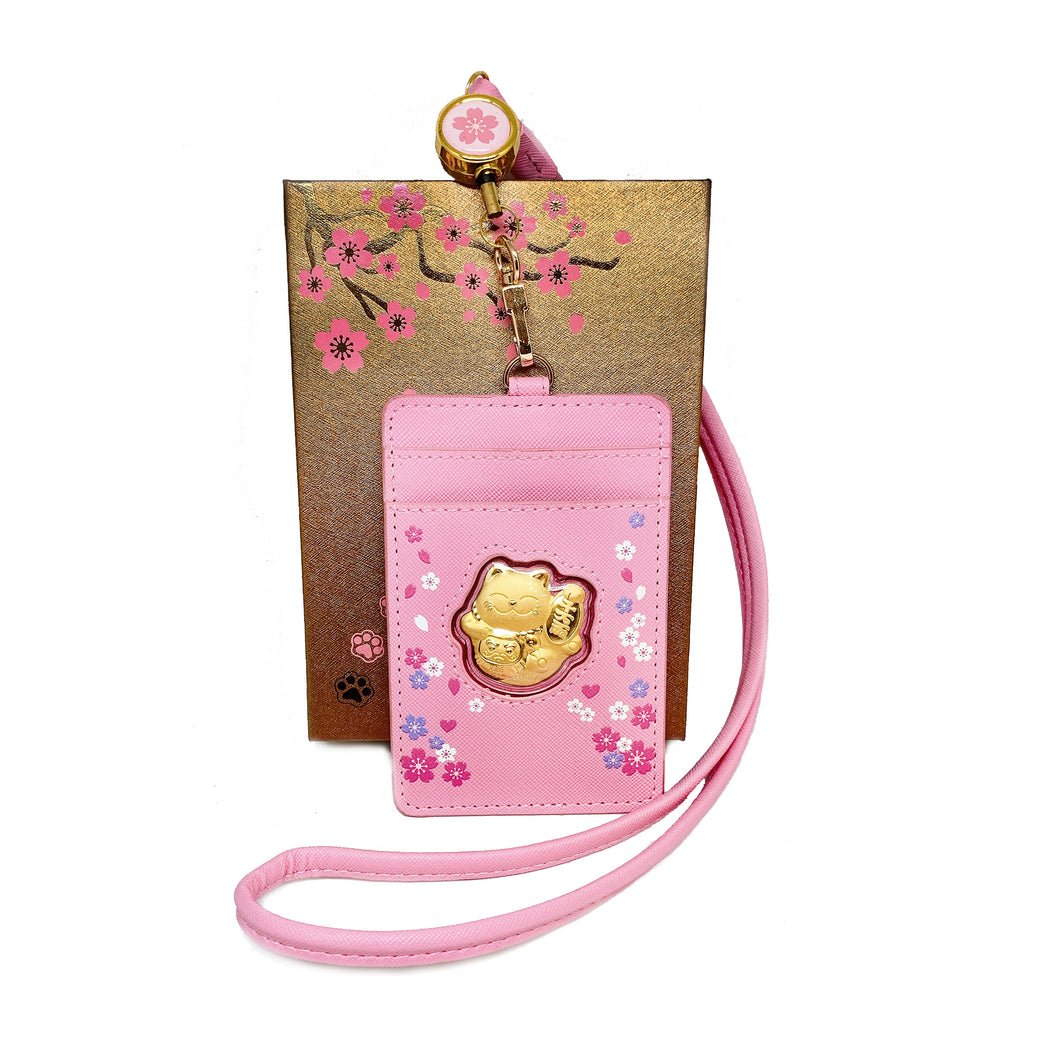 999 Gold Foil Fortune Cat Card Holder Lanyard ( 0.2g ) - Pink