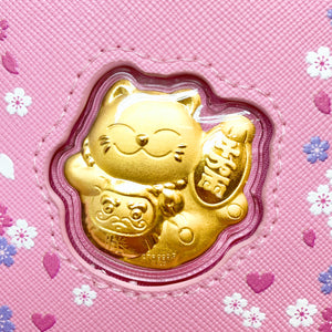 999 Gold Foil Fortune Cat Card Holder Lanyard ( 0.2g ) - Pink