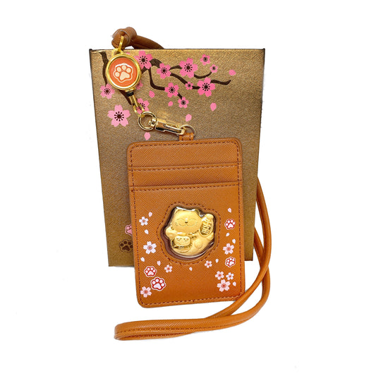 999 Gold Foil Fortune Cat Card Holder Lanyard ( 0.2g ) - Brown