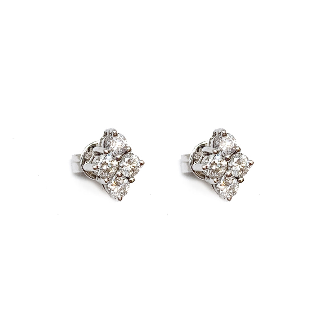 18K White Gold Diamond Shaped Diamond Earring Stud