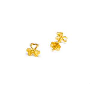 Push Type Three Leaf Clover Heart Cut Out Earring Stud
