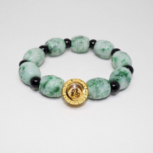 Gold Spinning "福" With Grade A Jade Barrel Beads Bracelet